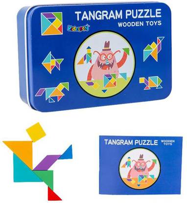 KIDOLOGY Wooden Pattern Tangram Puzzle Road Trip Jigsaw Shapes Game for ...