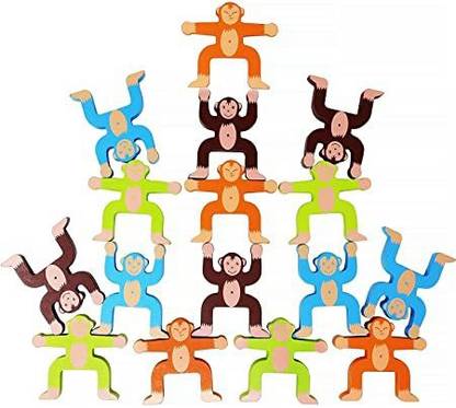 TRU TOYS Monkey Wooden Stacking Acrobatic Troupe Interlock Preschool Toys Balancing Games