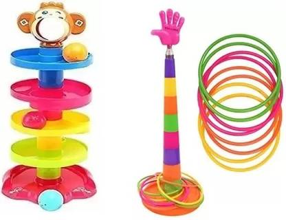 AmtiQ 4 Layer Ball Drop Tower+2 in 1 Ring Toss Game toy for kids