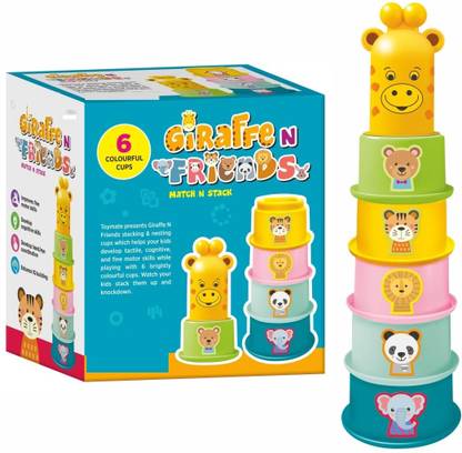 zokato Stacking Cups With Shapes, Animals & Colors Recognition - Giraffe N Friends Game