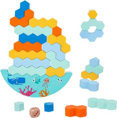 Birthday Popper Block Stacking & Balancing Game | Wooden Toy | Family indoor Game | 21 pcs