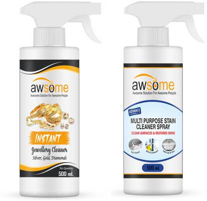 AWSOME Instant shine jewellery cleaner & Multipurpose Stain Cleaner Combo 500ml Each Stain Remover
