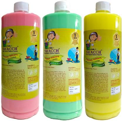 swacch White Phenyl Surface Cleaner 1 Litre Combo Pack of 3 Red ,Green & Yellow Colour Stain Remover