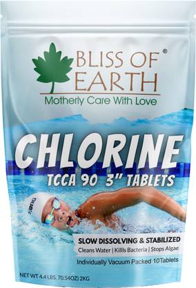 Bliss of Earth Japanese Chlorine Tablets for Cleaning Swimming Pool, Kills Bacteria 10x200gm Stain Remover