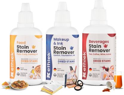 ethiek 3 in 1 Stain remover kit: Makeup, Ink, Food, Beverages| Works on Dried Stains | Stain Remover
