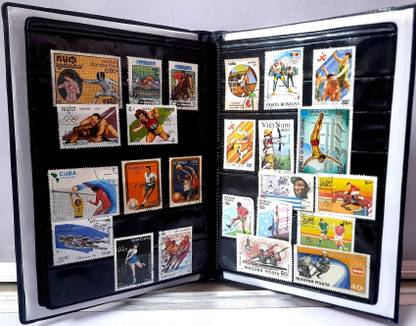 GOLD MINT Stamp album book with 100 PCS Different sports stamps Rare set Kids Hobby Combo Stamp Album