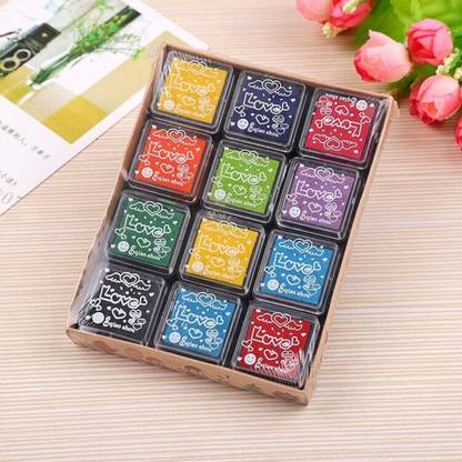 KRYTONE Pack of 12 Stamp Pads Craft Ink Pad Stamps for Rubber Stamps Paper Stamp Pad Ink