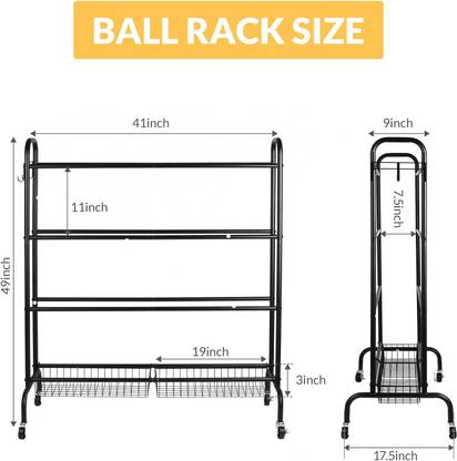 IRIS Basketball Rack - Four-Layer Organizer Holder with Two Basket & 3 Hooks Football Stand