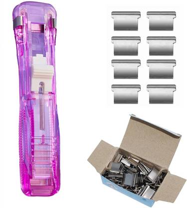 Augen Push Stapler Office/School Supplies Paper Staplers+50 Pcs Reusable Clips Pink NA  Stapler