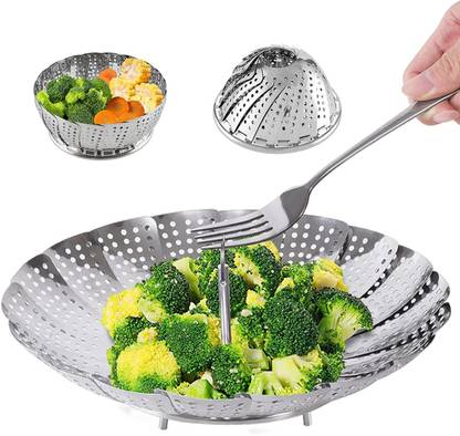 HASMUN Vegetable Steamer Basket for Veggie Fish Food,Adjustable Size to Fit Various Pot Steel Steamer