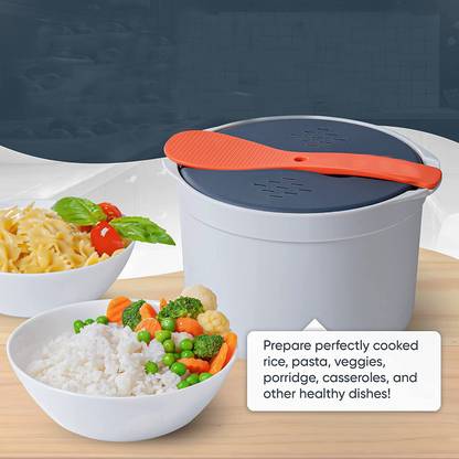 HOMFRO Microwave Plastic Rice Cooker, Orange/Beige Plastic Steamer