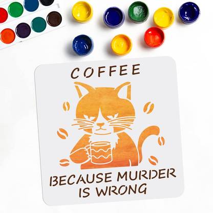 Devasya Crafts Cat Stencil Cat Coffee Template Square Reusable Animal Stencils Templates 11.8×11.8inch/30×30cm Flexible PET Material on Wood Wall Home Decor DIY Crafts Stencil