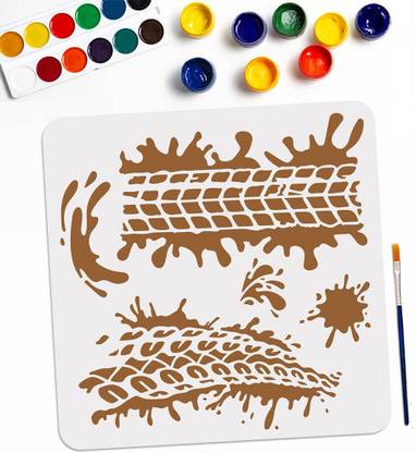 Devasya Crafts Tire Tracks Mud Stencil Template 11.8×11.8inch Texture Stencils for Painting with Paint Brush DIY Art Stencils for Painting on Wood, Canvas, Paper, Fabric, Floor, Wall Stencil