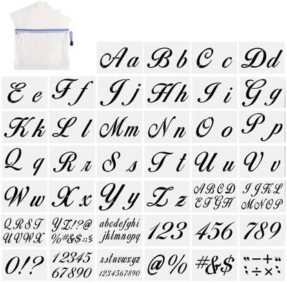 डेक्वेरा Letter Stencils for Painting on Wood-Alphabet Stencils with Calligraphy Font Upp er and Lowercase Letters -Numbers and Signs with Portable Zipper Bags.Reusable W अशेबल प्लास्टिक क्राफ्ट टेम्पलेट्स-सेट स्टेंसिल