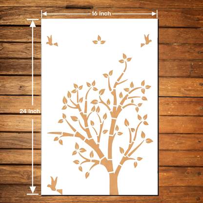ARandNJ Stencil for wall painting (Size:-16X24 Inch) Theme-"Tree"Flying Bird" DIY PATTERN STYLE- 40574 Modern Home Wall Arts Stencil
