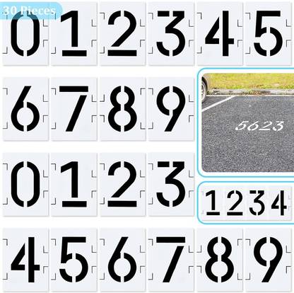 Devasya Crafts 30 Pieces Curb Stencil Kit for Address Painting All Numbers Interlocking Stencils 14 Mil Plastic Painting Numbers for Mailbox Address Painting, 4 Inch Tall Numbers, 3 of Each NST-06 Stencil