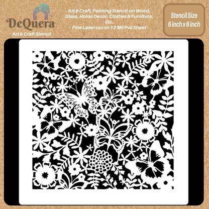 DEQUERA DeQuera Butterfly Stencils for Painting on Canvas - Butterfly Delight - Md Media Stencils for Craft and Art - Floral Stencils for Fabric Painting - Fern Leaf St Modern Craft Stencil Stencil