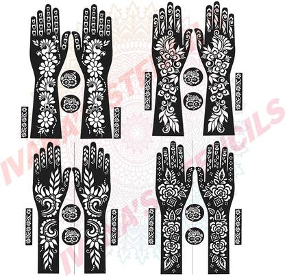 IVANA'S Full Hand Mehndi Stencil Design Full Hand Set | Henna Tattoo stencil for Women FL-25-07-09-11-13 Girls and kids | Easy to use in just 4 steps | Mehandi Sticker Stencil