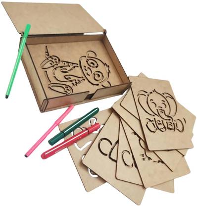 CLITHS Montessori safari animals template set Toy 17 Lines Montessori Safari Animals Template With Box 17 Safari Animals Tracing Stencils Stencil