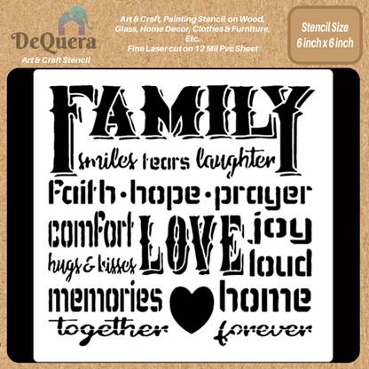 DEQUERA Family Quotes Stencils for Wall Painting - Family Stencil - Quotes Stenc ils for Craft and Art for Adults - Home Quote Stencils for Craft Painting Size 6 Modern Craft Stencil Stencil