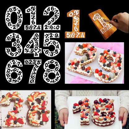 IVANA'S 9PCS 12 inch Number Cake Stencils Large Plastic Template 0-9 Numbers Stencil Tem plates Cake Decorating Molds for Fruit Handmade DIY Wedding Party Decoration Party Decoration Supplies Stencil