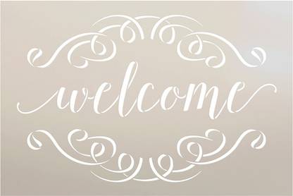 Devasya Crafts Welcome Script Stencil with Scrolls | DIY Farmhouse Home Decor | Craft & Paint Wood Signs | Reusable Mylar Template | Size (9 x 6 inch) | Stencil