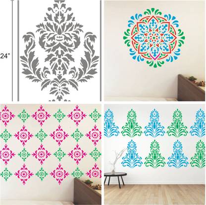 DAMYA DECORE WALL PAINTING FOR (SIZE 16X24 INCH) TRADITIONAL, WALL RANGOLI , BACKDROP DESIGN & INDIAN BROCADE ART STENCIL DESIGNS SUITABLE FOR ROOMS, HALLS, CRAFT, CEILING, ETC. Stencil