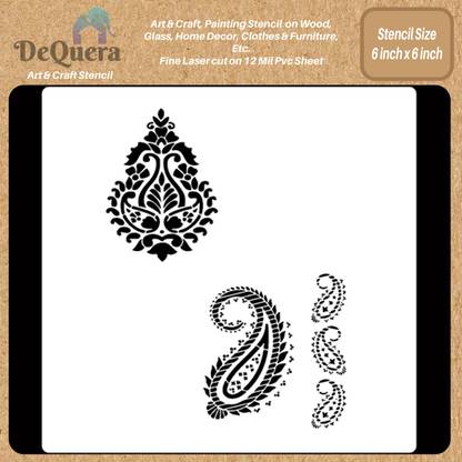DEQUERA DeQuera Paisley Stencils for Craft and Art - Paisley Damask & Paisley and Border Stencil - Mandala Stencils for Canvas Painting - Mandala Art Design Stencils Si Modern Craft Stencil Stencil