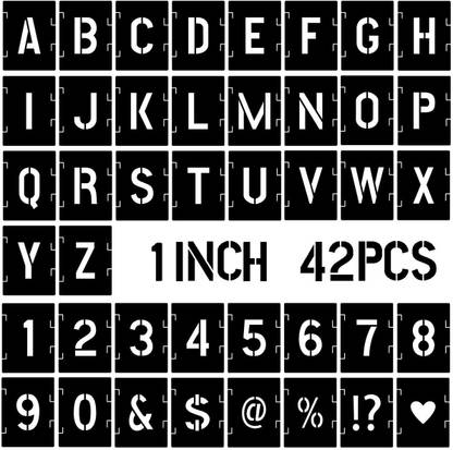 DEQUERA 1 Inch Letter Stencils Symbol Numbers Craft Stencils, 42 Pcs Alphabet Stencils L etter Stencil Interlocking Stencil Kit Reusable Plastic Stencils Letters and Num bers Stencil Kit Stencil