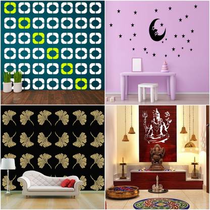 ARandNJ "Stars With Moon", "Grasp Leaf", "Shiv Shankar Ji" Design Ideal For Home Wall Decor Stencil