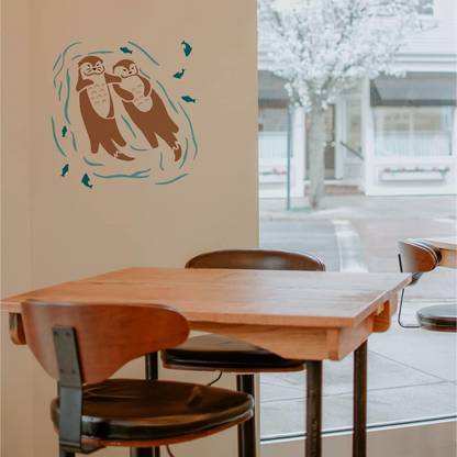 IVANA'S Otter Stencil 11.8x11.8inch Plastic Floating Sea Otter Stencil Two Otters Fish FIN-1595 Modern Art & Craft Stencil
