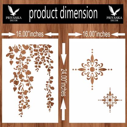PRIYANKADECOR WALL PAINTING FOR STENCIL DESIGN WITH COMBO SIZE (16 INCH X 24 INCH ) WITH FLORAL PATTERN ART STENCIL DESIGNS SUITABLE FOR ROOMS, HALLS, CRAFT, CEILING, ETC. Stencil