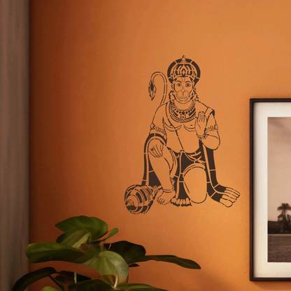 ARandNJ Stencils for wall painting (Size:- 16 X 24 Inch) "DEVOTIONAL PATTERN THEME- Hanuman Ji DIY Reusable Design Suitable For Pooja Room, Entrance, Living Room & Office Decoration Modern Wall Stencil