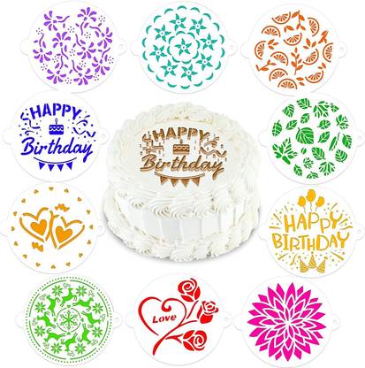 IVANA'S Birthday Cake Stencil Templates Decoration, 10Pack Reusable Birthday Cake Cookie s Baking Painting Mold Tools Cake Decorating Stencils for Birthday Baby Shower G ifts Party Favor Supplies Stencil