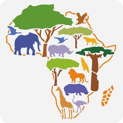 Devasya Crafts Africa Map Stencil, 12x12inch PET Drawing Painting Stencils, African Animals Tree Reusable Drawing Template for Art Painting, Scrabooking and Wall Decoration BEN-0120 Stencil