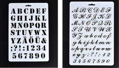 KRAFTMASTERS 2pcs Set Alphabet Letter and Number Drawing Painting Stencils Scale Template Stencils for Scrapbook DIY Decoration Alphanumeric Stencil