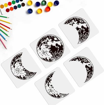 Devasya Crafts 5pcs Moon Stencil Moon Phase Stencil 11.8"×11.8" Square Plastic Reusable PET DIY Wall Stencils Drawing on Wood Wall Home Decor Furniture Crafts Stencil