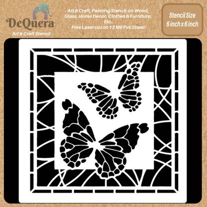 DEQUERA DeQuera Reusable Glass Painting Stencils for Wall Painting - Stained Glass Butte rflies - Glass Painting Template - Glass Etching Stencils - Design Stencil for G Modern Craft Stencil Stencil