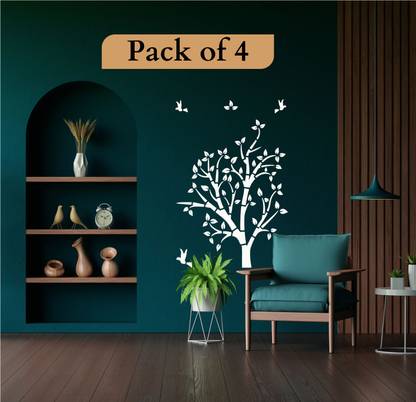 StenCart Modern Wall Design Stencils for Wall Painting Pack of 4 Tree with Birds Stencil for Home Wall Decoration (16x24 inch)–Suitable for Room Decor,Ceiling and Floors Stencil
