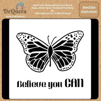 DEQUERA DeQuera Butterfly Stencils for Wall Painting - Believe You can Stencil - Butterf ly Painting Stencils for Craft and Art - Butterfly Pattern Stencil for Painting Modern Craft Stencil Stencil