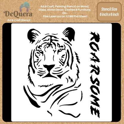 DEQUERA DeQuera Tiger Animal Stencils for Wall Painting Large - Tiger Stencils for Paint ing- Stencils for Craft and Art - Stencils for Fabric Painting - Glass, Sketchin Modern Craft Stencil Stencil