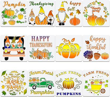 IVANA'S 12 Pieces Fall Thanksgiving Stencils Fall Porch Stencil Pumpkin Maple Leaf Templ ate Reusable Thanksgiving Stencils Thanksgiving Sign Stencils Paint Template Ste ncils for DIY Drawing Painting on Wood Stencil