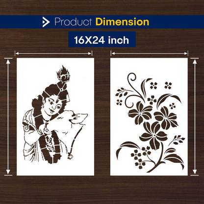 JAZZIKA Painting DIY Wall Stencils (Size:- 16X24 Inch) PATTERN THEME- Gopala & Beautiful Flower Design Ideal For Paintings Home Wall Decor Stencil