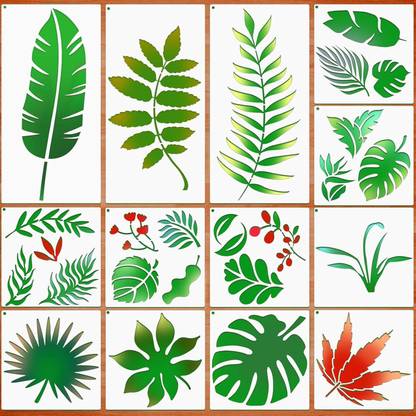 RaniPari 13 Pieces Leaves Stencil Leaf Painting Mylar Template Tropical Leaf Stencil Leaves Stencil Leaf Painting wall Stencil