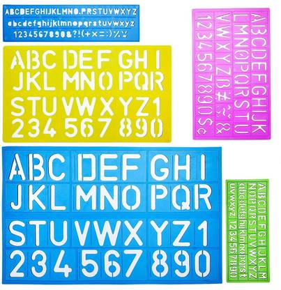 DEQUERA Alphabet Templates, Alphabet Stencils, Pack of 5, Letter Stencils, Template Lett ers, Stencils Letters and Numbers, Art Stencils, Drawing Tools, Drafting Supplie s, Tracing Letters and Numbers Stencil