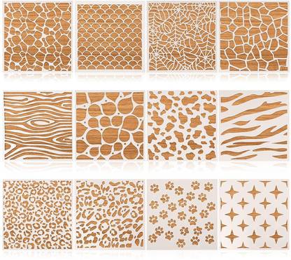 IVANA'S 12 Pieces Animal Print Stencils for Cookies Cake Painting Pattern Stencils DIY R eusable Templates for Scrapbooking Home Decoration Art Project Drawing Tracing F urniture Wall Floor Decors, 5 x 5 Inch Stencil