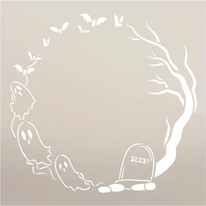 Devasya Crafts Halloween Ghosts Round Frame Stencil - Size - Craft DIY Ghoulish Halloween Home Decor | Paint Spooky Fall Seasonal Wood Sign | Reusable Template Size (12 x 12 inches) Stencil