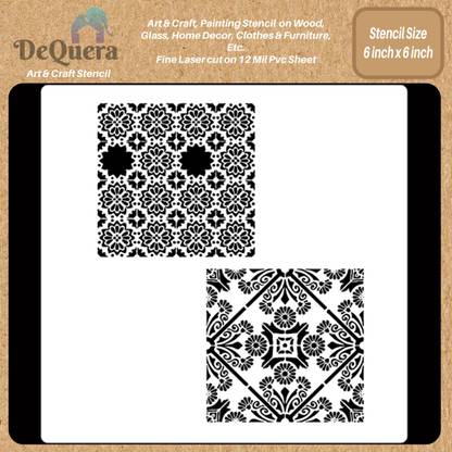 DEQUERA DeQuera Modern Tile Stencil for Flooring - Tile Flowers Small and Floral Tile St encil - Mandala Stencil for Craft and Art - Decorative Mandala Art Design Stenci Modern Craft Stencil Stencil