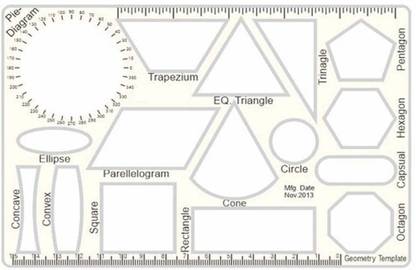 PMW Geometry Template - Contains 16 Geometrical Shapes - Pack of 1 Geometry Template Stencil