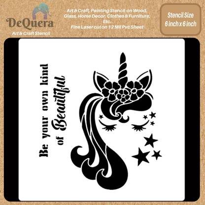 DEQUERA Art - Stencils Quotes for Craft - Reusable Stencil Unicorn Design Size 6 x 6 Inc Modern Craft Stencil Stencil